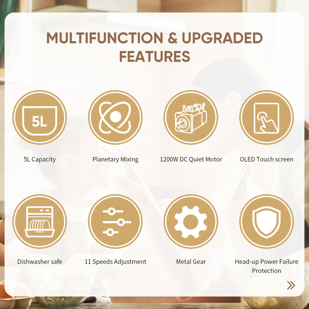 Batidora de pie BioloMix Kitchen, motor de CC de 1200 W y 11 velocidades, pantalla digital OLED, batidora eléctrica con gancho amasador y varillas.
