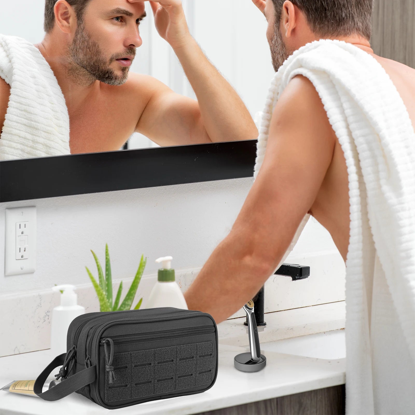 Neceser táctico para hombre, bolsa de higiene, kit de afeitado para hombre, bolsa de ducha de viaje, neceser de maquillaje, organizador de cosméticos.