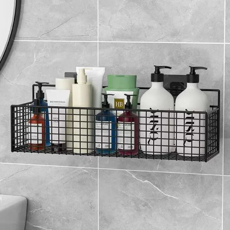 Organizador de baño multifuncional para artículos de aseo, estante de baño sin perforaciones, estante de almacenamiento de pared para baño y cocina.