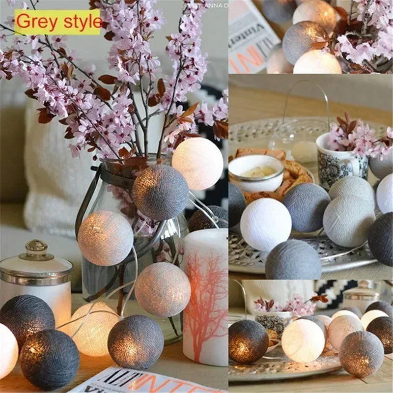 Guirnalda de bolas de algodón de 1,5/3 m, luces colgantes para Navidad, fiestas al aire libre, habitaciones infantiles, camas, luces de hadas, decoraciones para bodas.
