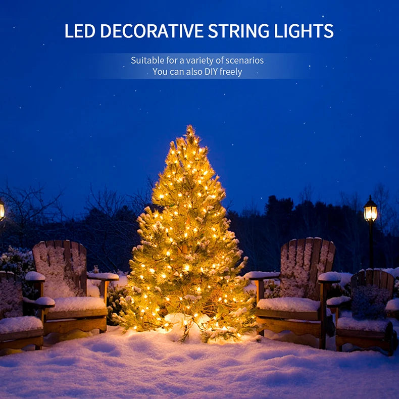 Guirnalda de luces LED de alta calidad con cable de goma, 100 m, 800 LED, 8 modos, 220 V/110 V, para exteriores, jardín, patio, césped y decoración navideña.
