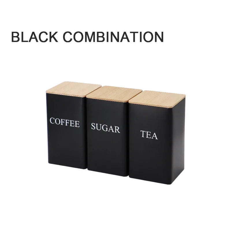 Recipiente para granos de café con tapa de bambú, estilo sencillo, tarros de metal para té, café y azúcar, lata de té, utensilios de cocina.