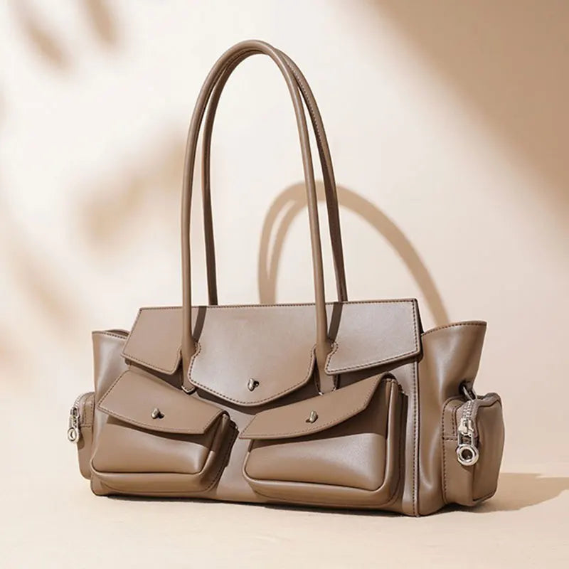 Bolso de mujer nuevo, de lujo, de diseñador, de piel auténtica, bolso de hombro para mujer, estilo vintage, con múltiples bolsillos, bolsos de piel de vacuno.