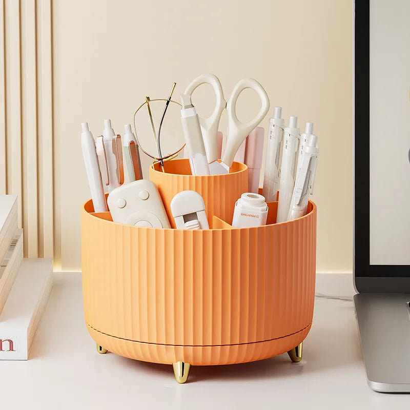 Caja organizadora de maquillaje giratoria de 360° para escritorio, de gran capacidad, para baño, portátil, para lápiz labial, brochas de maquillaje y bolígrafos.