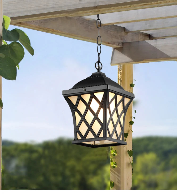 Lámpara colgante impermeable LED Retro europea, candelabro de pueblo para exteriores, luces para pasillos y balcón, luminaria colgante