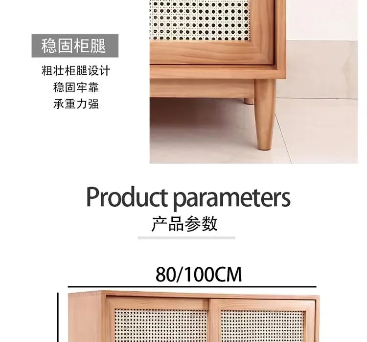 Nordic solid wood rattan dining side cabinet, entrance cabinet, American locker, simple tea cabinet, multi-functiona