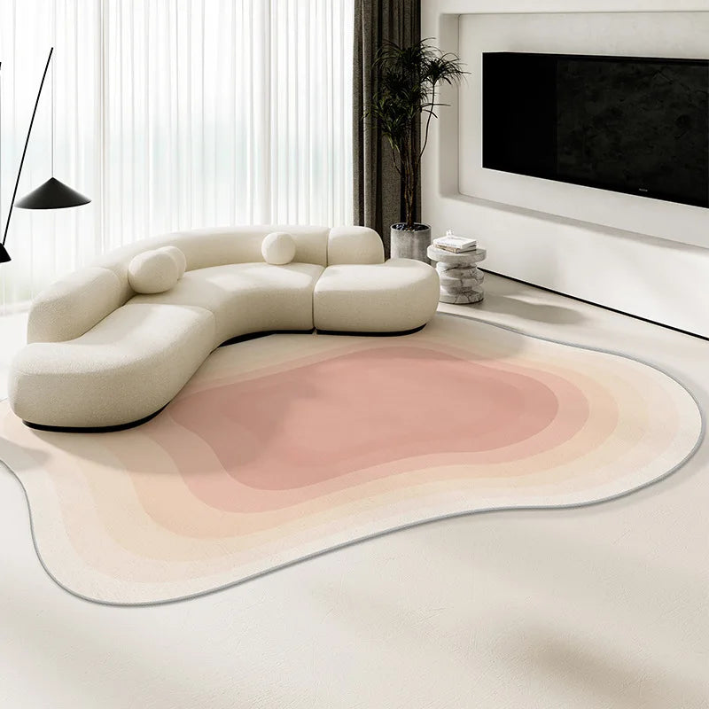 Alfombra de terciopelo irregular estilo crema para sala de estar, alfombra antideslizante de cobertura total para sofá o mesa de centro, fácil mantenimiento, decoración del hogar.