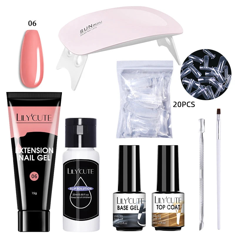 Kit de gel para extensión de uñas LILYCUTE de 15 ml, solución acrílica, esmalte en gel con lámpara para uñas para una rápida extensión, gel UV para uñas.