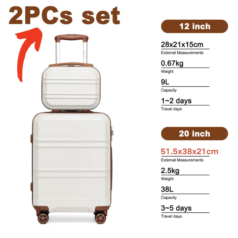 Juego de maletas de viaje KONO de 2/4/6 piezas: neceser de belleza, estuche de cosméticos, equipaje de mano, bolsa de aseo y bolsa de viaje.
