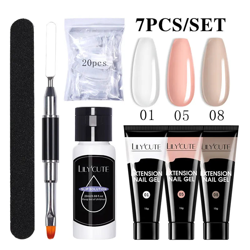 Kit de gel para extensión de uñas LILYCUTE de 15 ml, gel UV, acrílico, blanco, transparente, rosa, esmalte de uñas, lámpara LED, set de manicura para decoración de uñas.