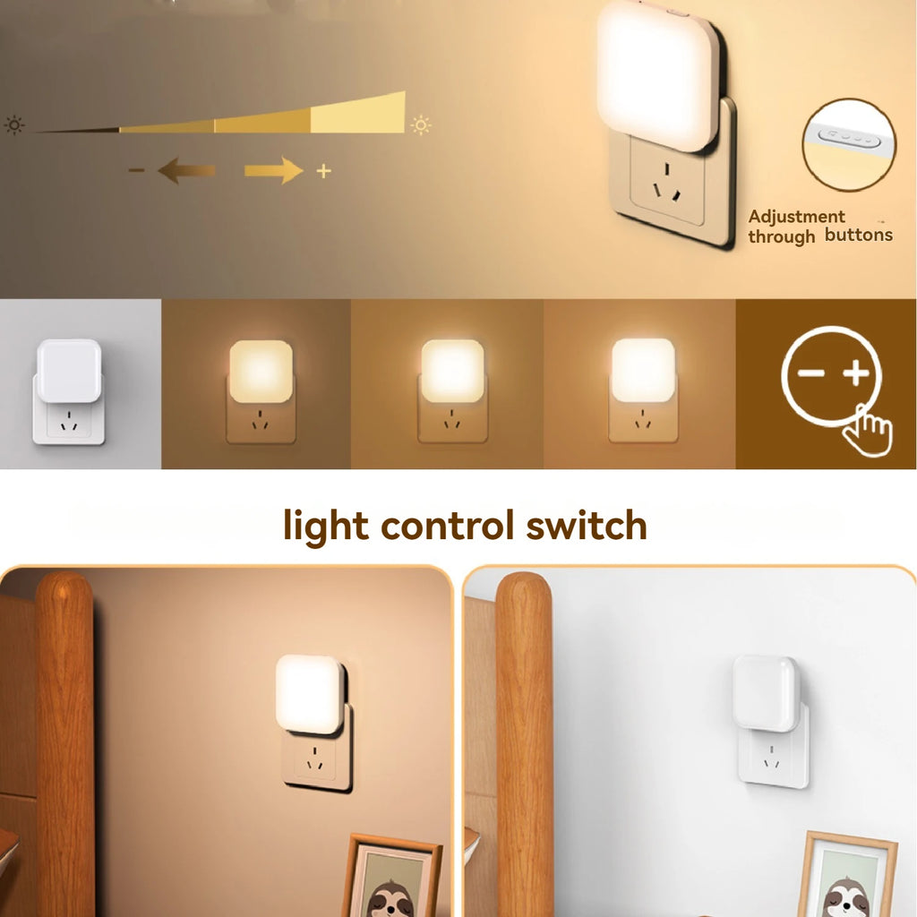 1 o 2 luces nocturnas LED enchufables a la pared, con sensor de luz crepuscular, 0,5 W, luz nocturna cuadrada enchufable, 2700 K, luz cálida.