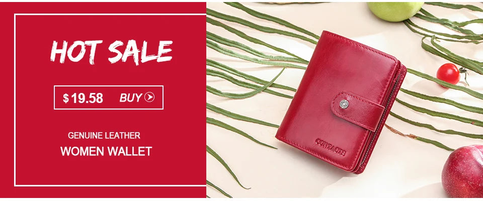 Carteras de cuero genuino Contact'S para mujer y hombre, cartera corta pequeña con bloqueo RFID, tarjetero, monedero rojo para mujer