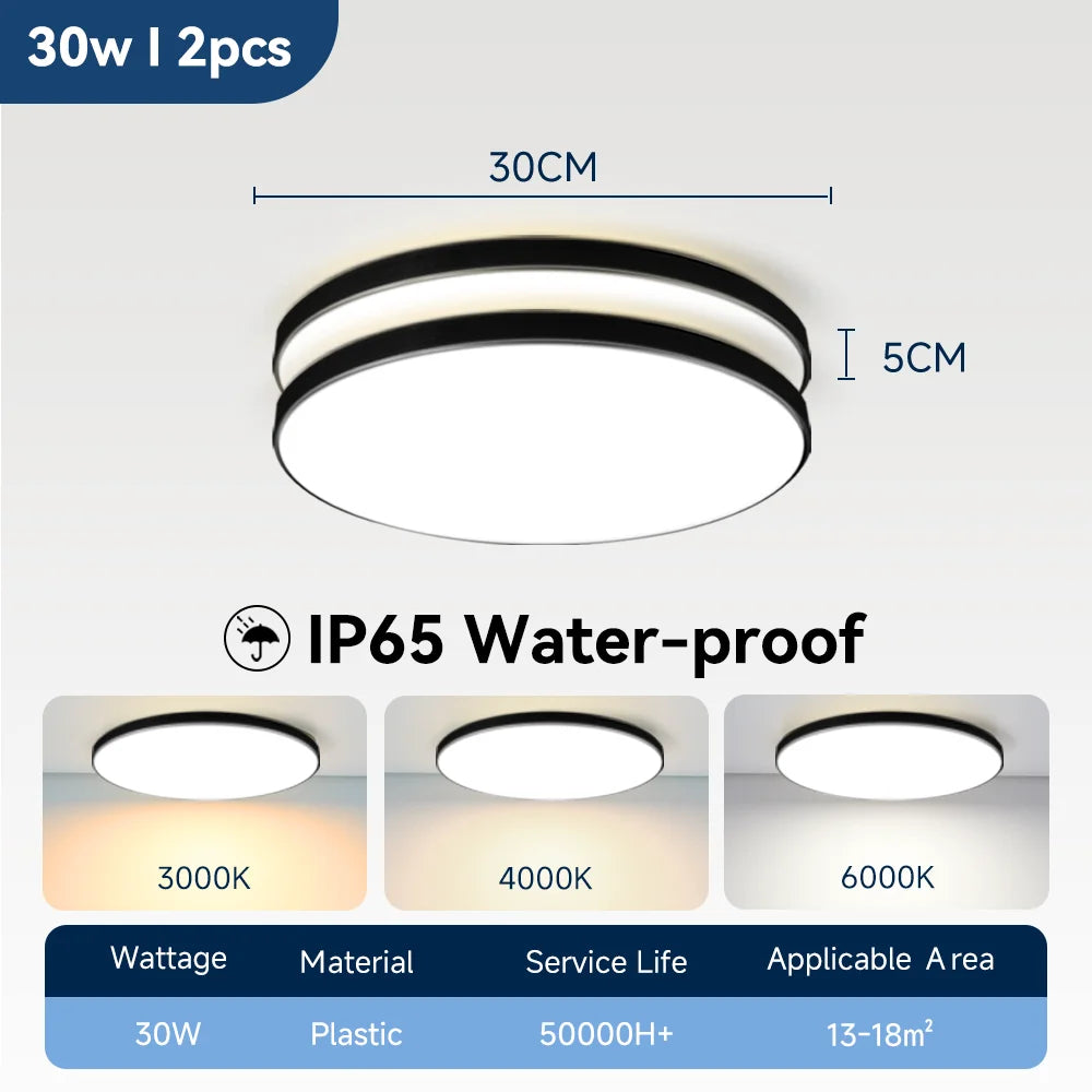 Lámpara de techo LED impermeable para baño, luces de techo redondas de 18W, 30W y 40W para cocina, sala de estar y baño, 220V