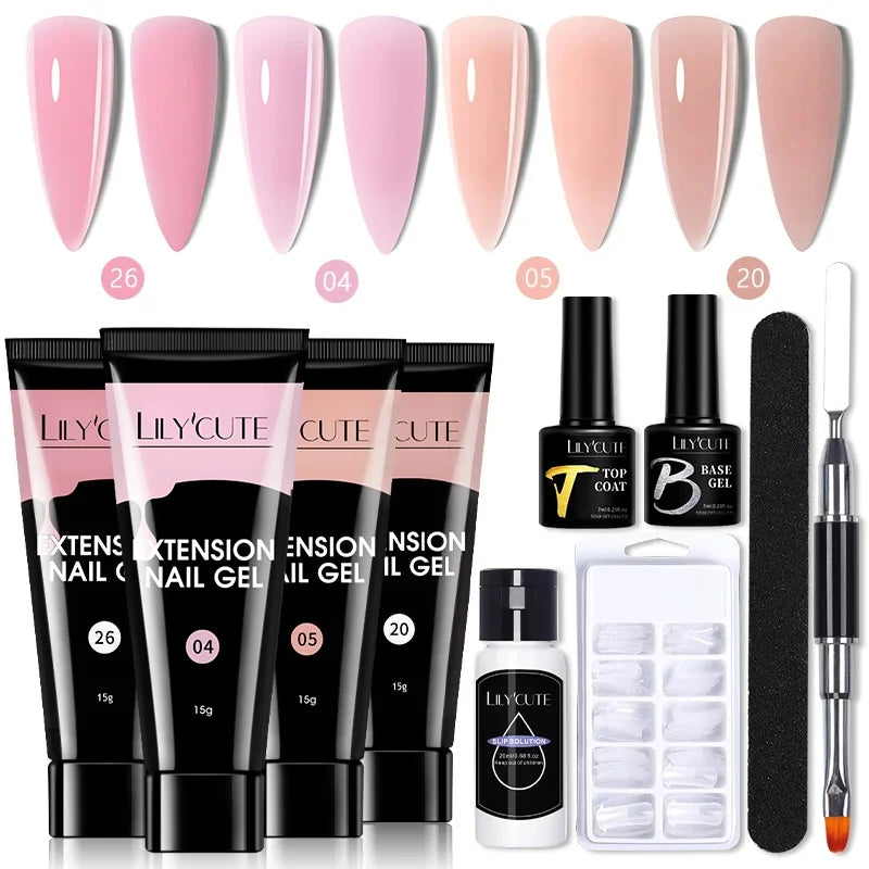 Kit de gel para extensión de uñas LILYCUTE de 15 ml, solución acrílica, esmalte en gel con lámpara para uñas para una rápida extensión, gel UV para uñas.