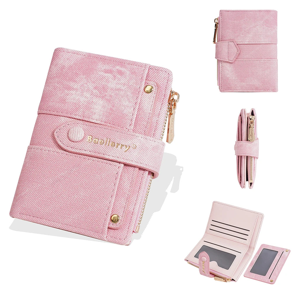 Carteras cortas de mujer Baellerry New Fashion con cremallera, monederos de alta calidad, monedero para mujer con clip para tarjetas desmontable.