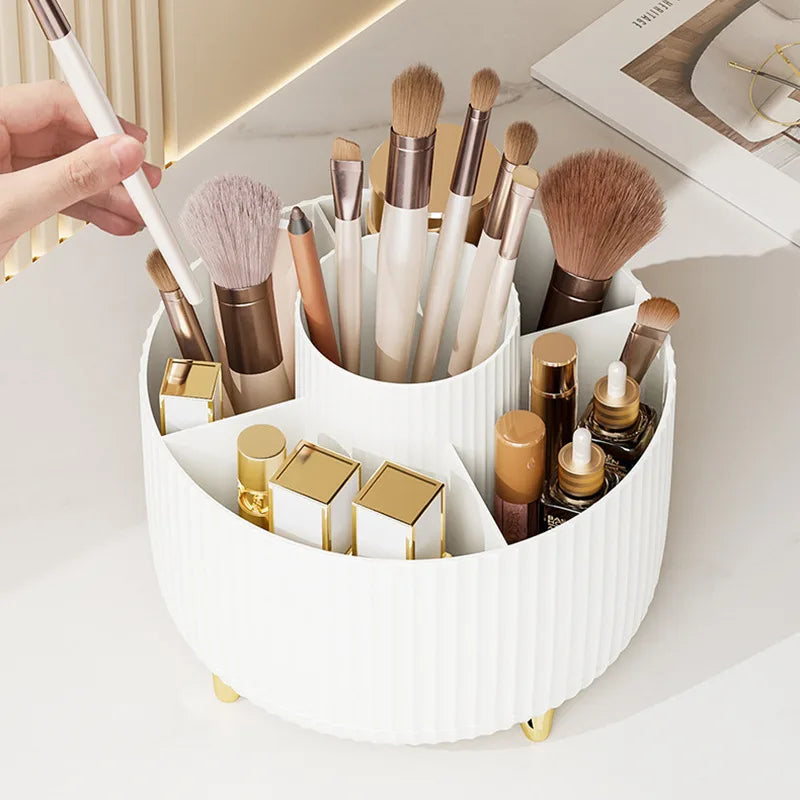 Caja organizadora de maquillaje giratoria de 360° para escritorio, de gran capacidad, para baño, portátil, para lápiz labial, brochas de maquillaje y bolígrafos.