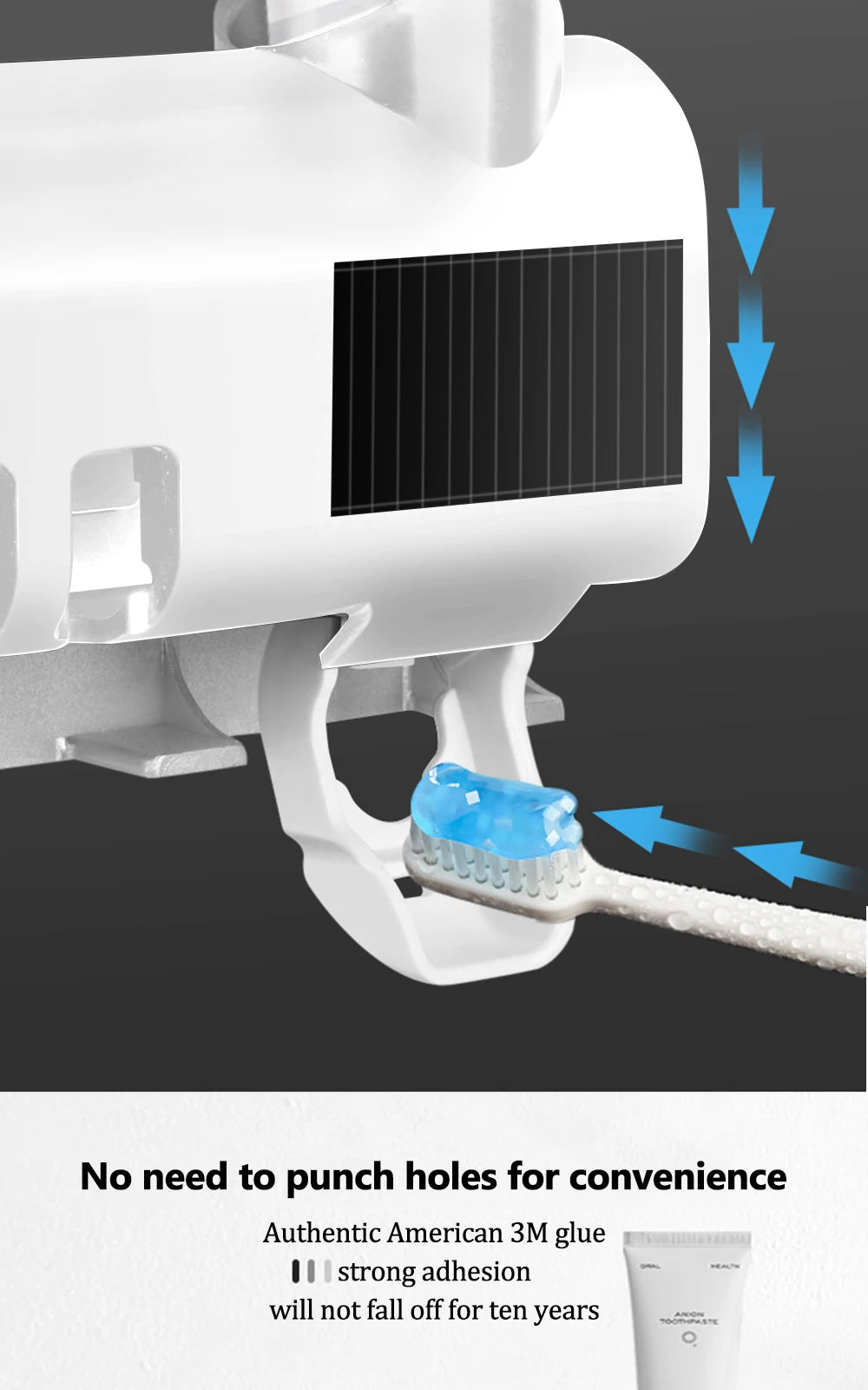 Soporte para cepillos de dientes, dispensador de pasta de dientes, energía solar, caja de almacenamiento para cepillos de dientes de baño, soporte de almacenamiento multifunción, carga USB.