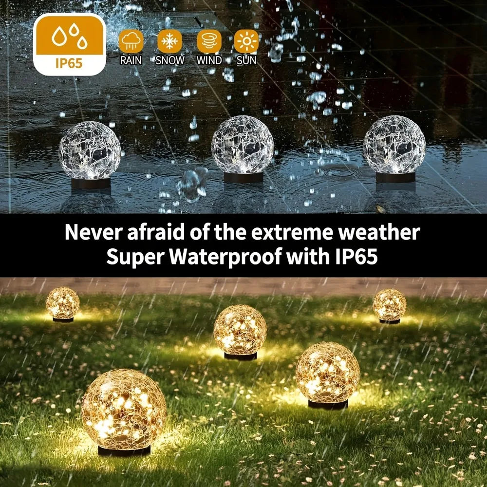 Globos solares de cristal agrietado - Luces esféricas impermeables para exteriores, ideales para la decoración de patios y jardines.