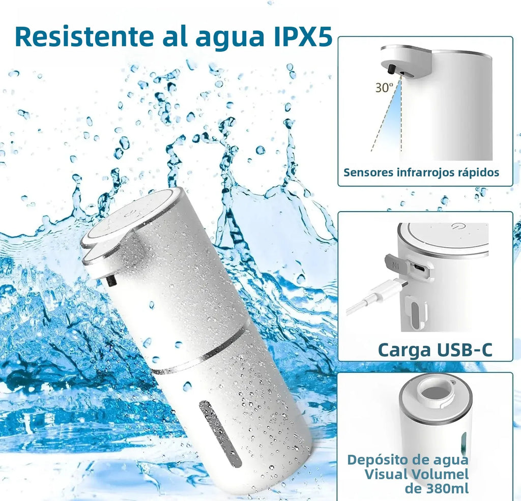 Dispensador automático de jabón líquido/espuma, dispensador eléctrico sin contacto, recargable por USB con sensor infrarrojo para baño y cocina.