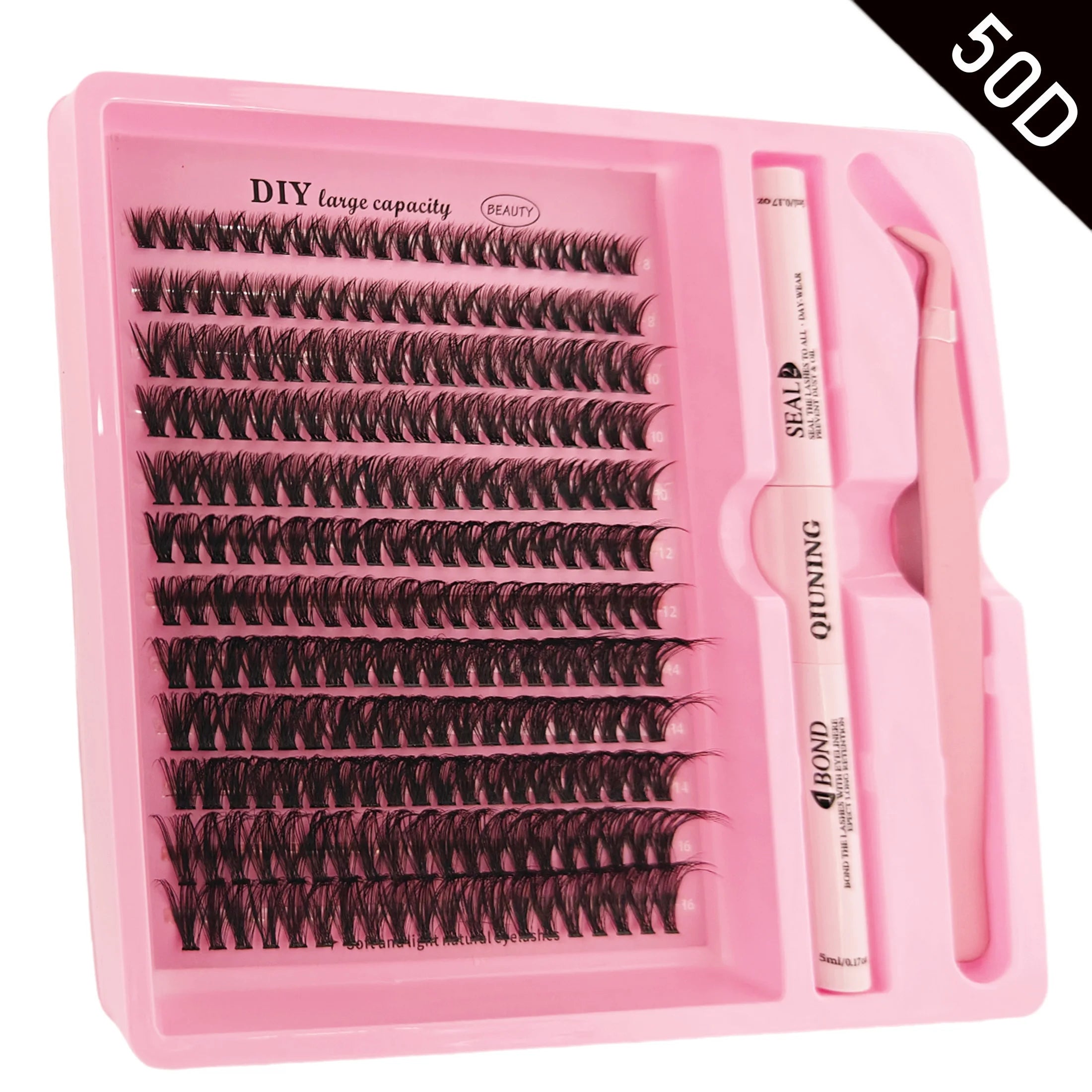 Kit de pestañas QIUNING, pestañas individuales esponjosas, adhesivo, sellador y removedor de pestañas, pestañas de visón sintético, extensión de pestañas DIY.