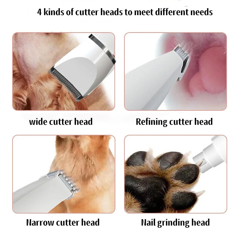 Kit de aseo para mascotas 4 en 1 Kit profesional de cortapelos para mascotas Recortadora eléctrica para el cuidado de perros Bajo nivel de ruido Recargable Empujador de uñas