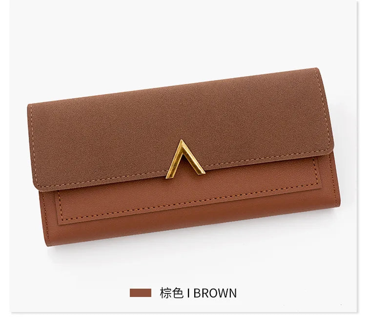 Nueva versión coreana de la cartera de mujer, cartera larga plegable en forma de V con hebilla, monedero de mano y tarjetero.