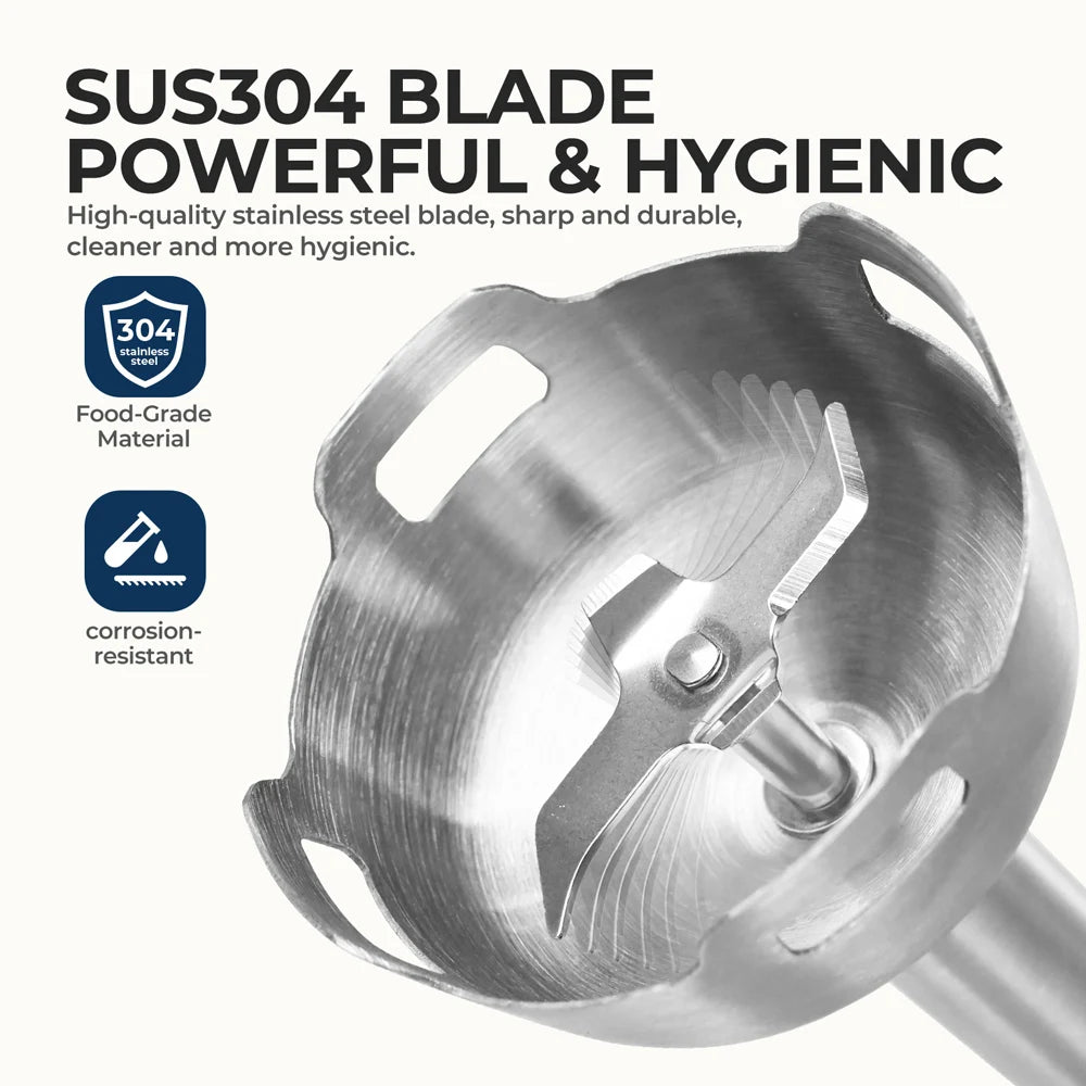 Batidora de mano eléctrica 6 en 1, batidora de inmersión multiusos, cuchillas de acero inoxidable, para el hogar y la cocina, potencia máxima de 1500 W.