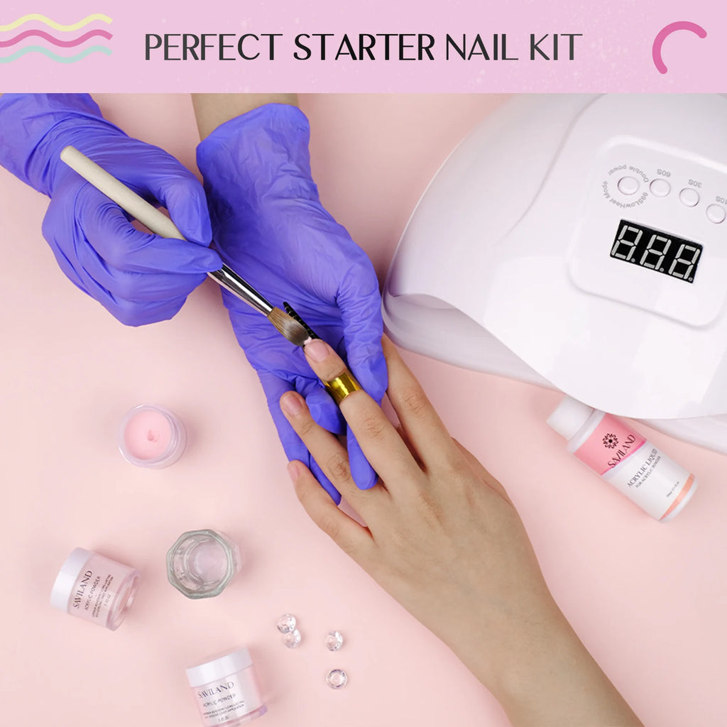 Kit de uñas acrílicas Saviland, 3 colores: rosa, nude, transparente, polvo líquido, con pincel, moldes y recipiente para extensiones de uñas y manicuras.