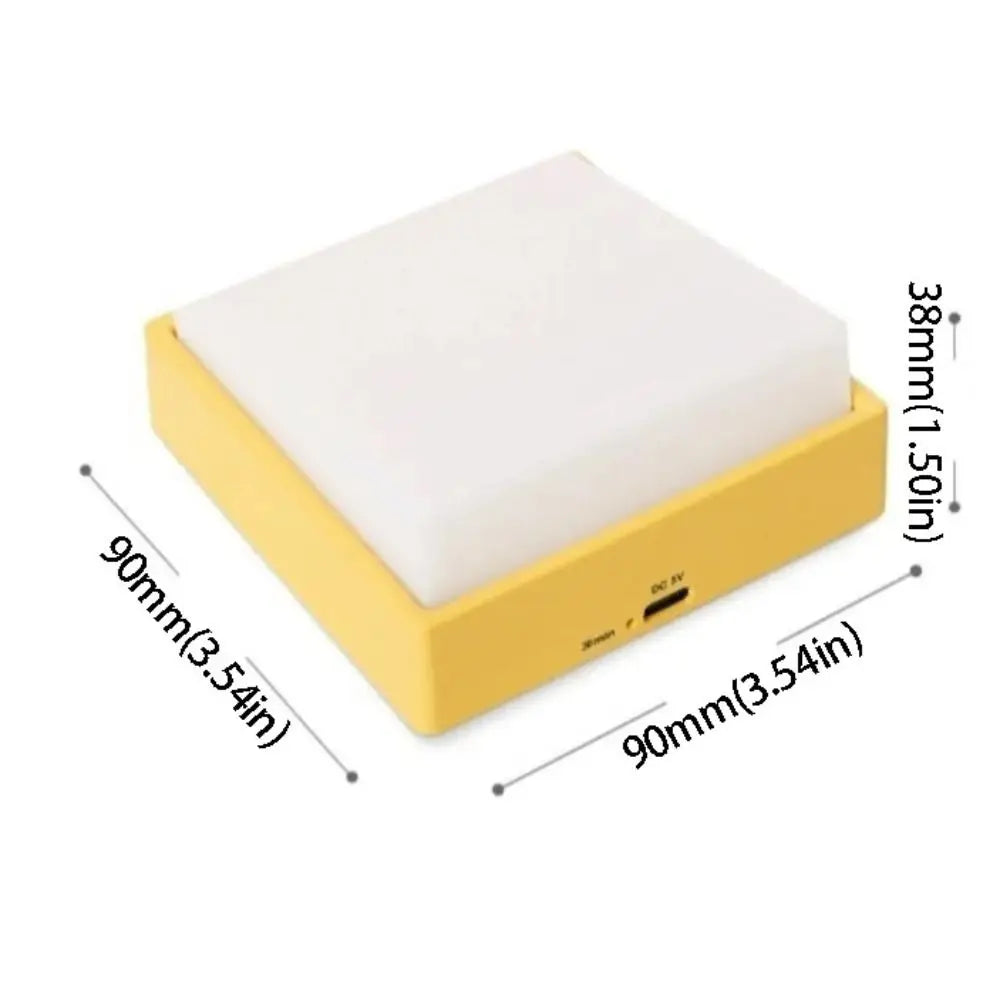 Luz nocturna LED con atenuación continua, protección ocular, succión magnética, diseño blanco y amarillo, carga USB.