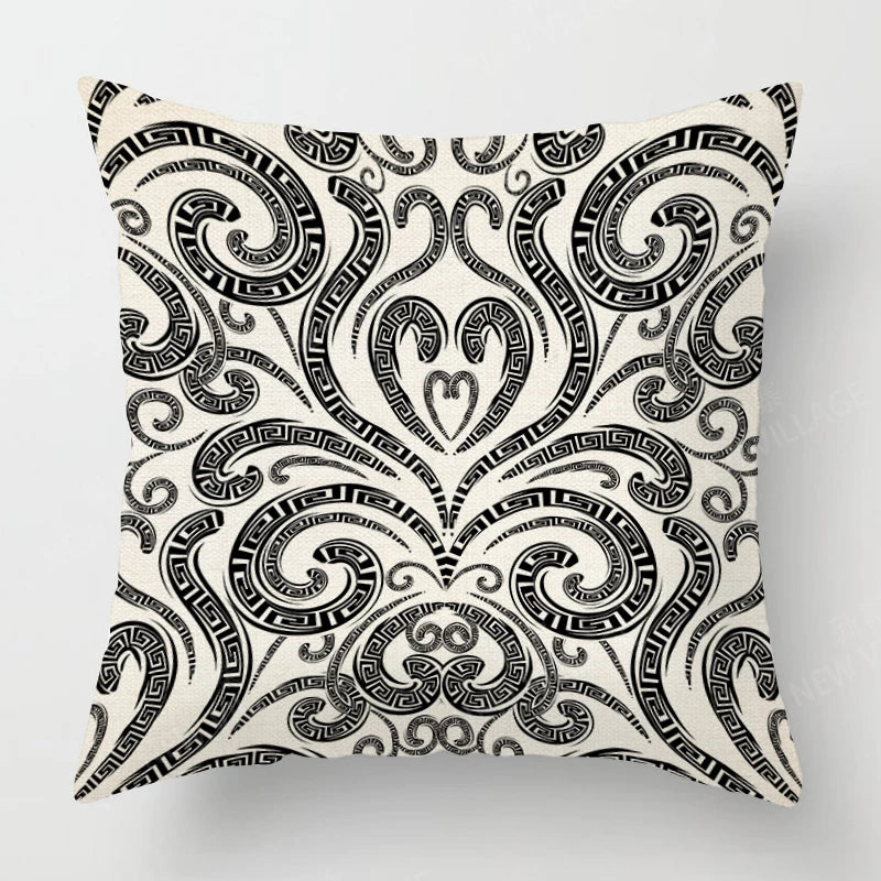 Funda de almohada de lino con estampado geométrico en blanco y negro para sofá o sofá. Decoración para el hogar. Se puede personalizar para ti. Tamaños disponibles: 40x40, 45x45, 50x50 y 60x60.