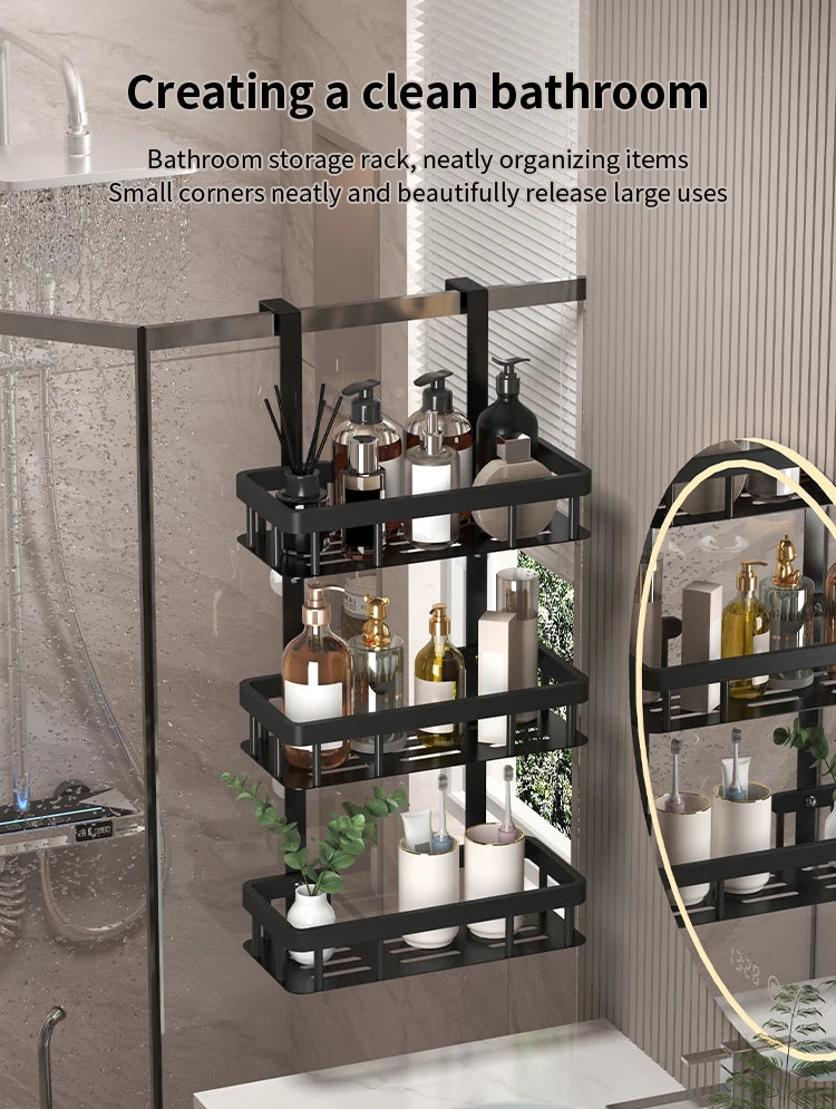 Estante de almacenamiento de tres niveles para pared de baño, estante para puerta, estante para gel de ducha, estante de almacenamiento para artículos de baño