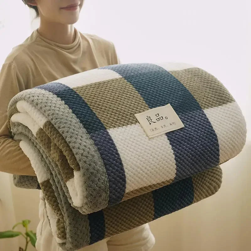 Manta de punto suave de hilo de chenilla, lavable a máquina, hecha a mano con ganchillo, ideal para sofá o cama.
