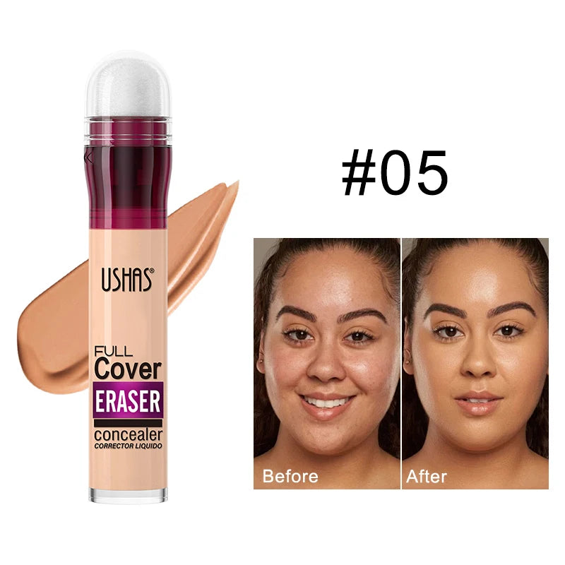 Corrector con cabezal de esponja para ojeras, lágrimas, pecas, acné, pigmentación e imperfecciones, creando una piel de aspecto natural.