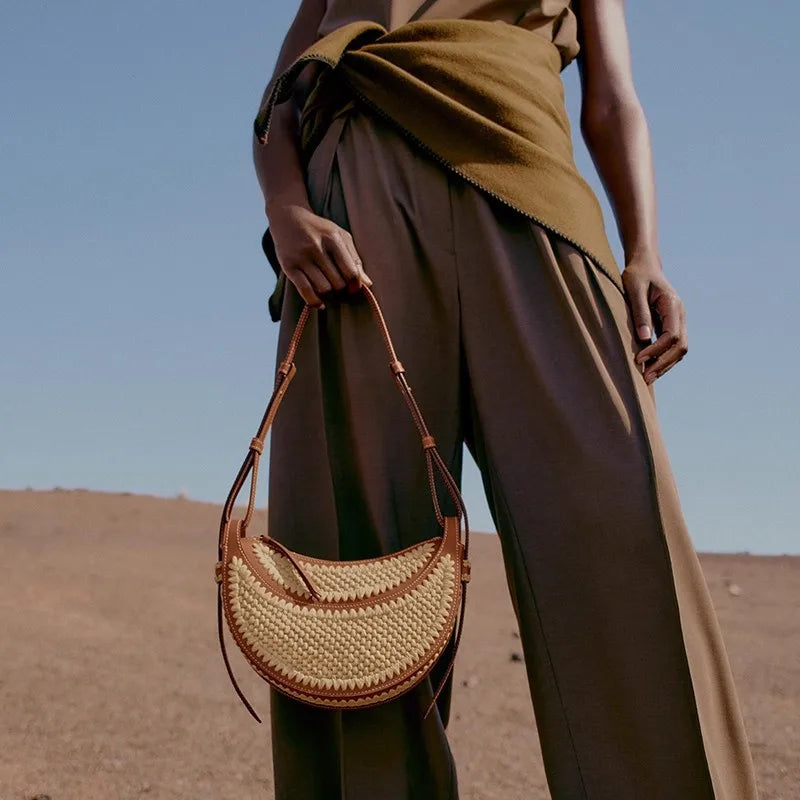 Bolso tote tejido para mujer, bolso de playa de paja de gran capacidad, bolso de hombro sencillo e informal para el verano.