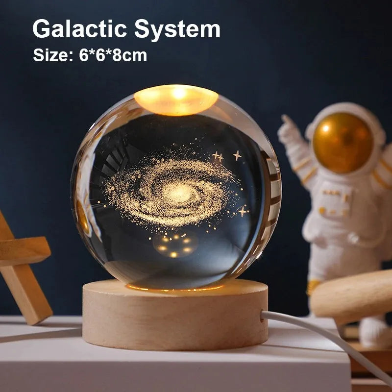 Lámpara de bola de cristal 3D con proyecciones de galaxias y planetas, luz nocturna LED USB para crear un ambiente acogedor en el hogar, decoración navideña.