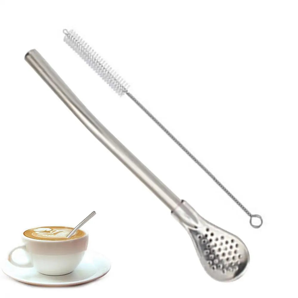 Pajitas de acero inoxidable para beber té, cuchara, filtro de yerba mate, bombilla reutilizable, pajita de calabaza para cócteles, cuchara, herramienta para bar de té