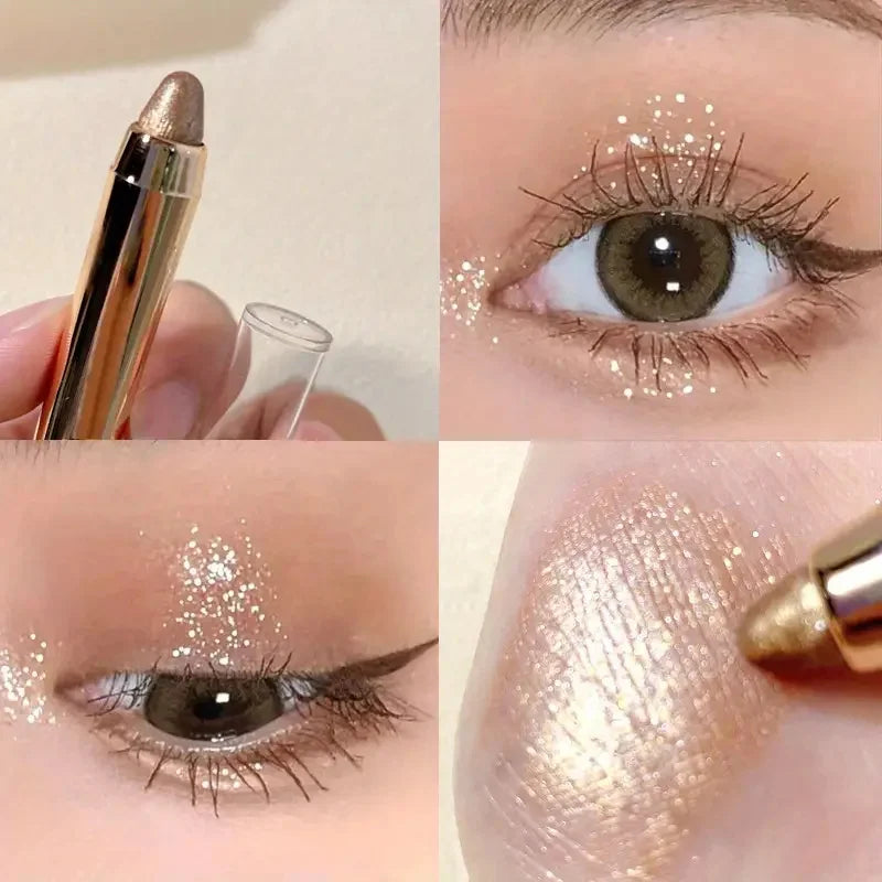 Lápiz de sombras de ojos de doble punta: iluminador y lápiz aclarador con brillo nacarado y acabado mate.