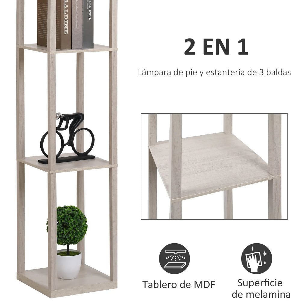Lámpara de pie Homcom con 3 estantes para bombilla E27, potencia máxima 40W, color marrón.