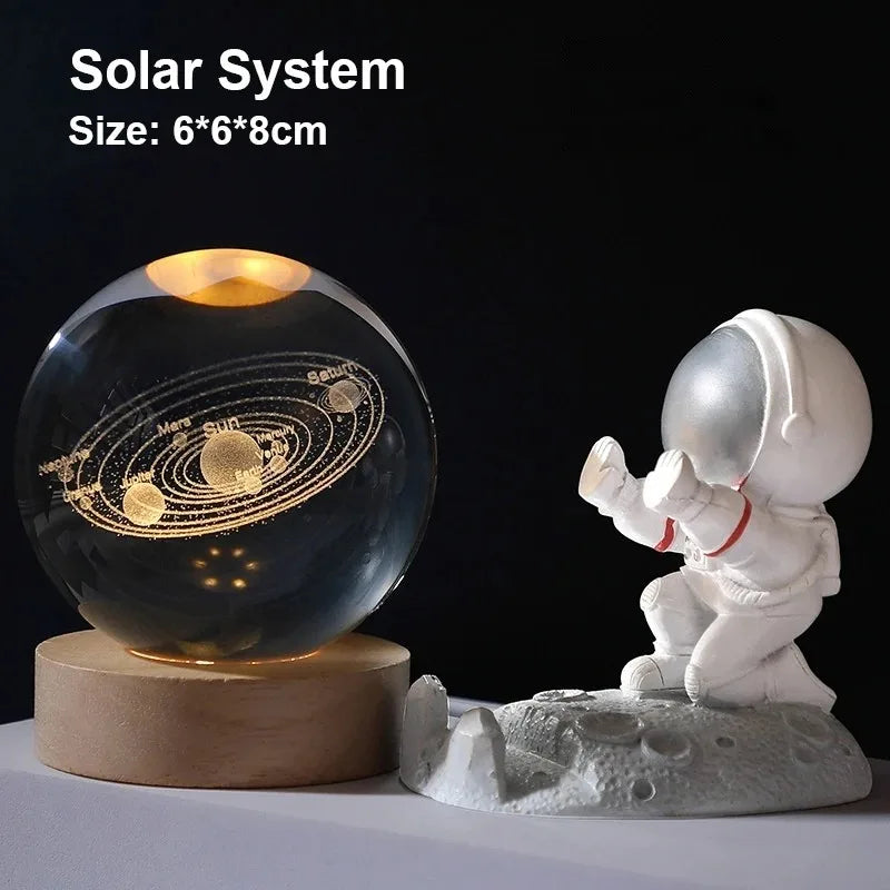 Lámpara de bola de cristal 3D con proyecciones de galaxias y planetas, luz nocturna LED USB para crear un ambiente acogedor en el hogar, decoración navideña.