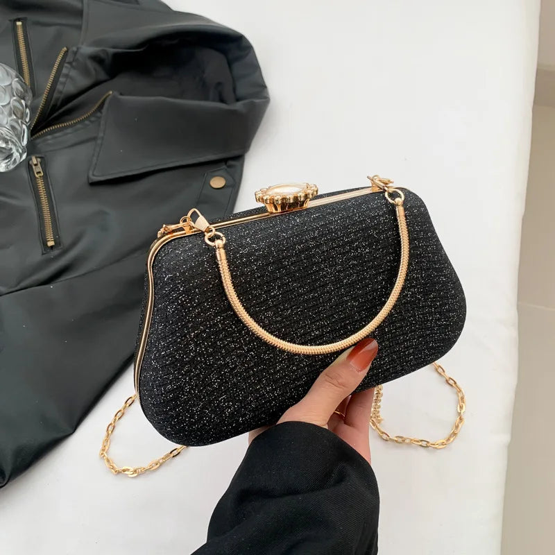 Bolso de noche de lujo de alta gama para mujer, bolso de fiesta con purpurina para bodas, bolso de mano, bolso de hombro con cadena.