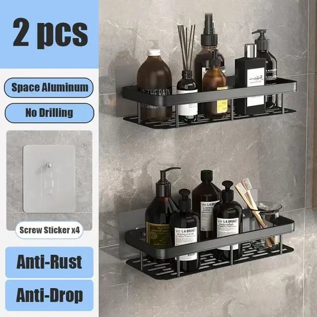 Estante de baño sin taladro DE ALUMINIO , montaje en pared, estante de esquina para botella de champú, estante de almacenamiento.