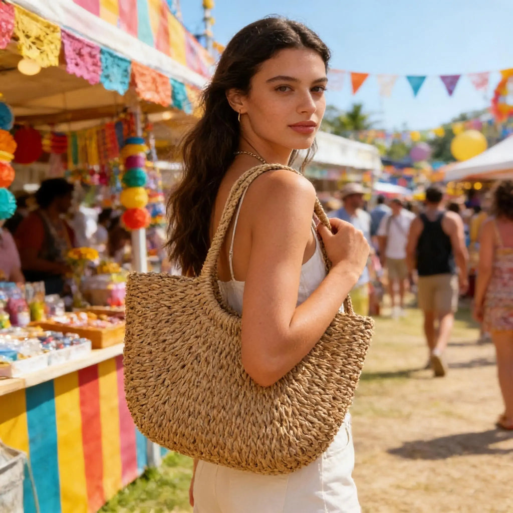 Bolso de hombro de playa de lujo con diseño hueco, bolso de paja de marca de alta calidad para mujer, cesta de viaje tejida de rafia de verano.