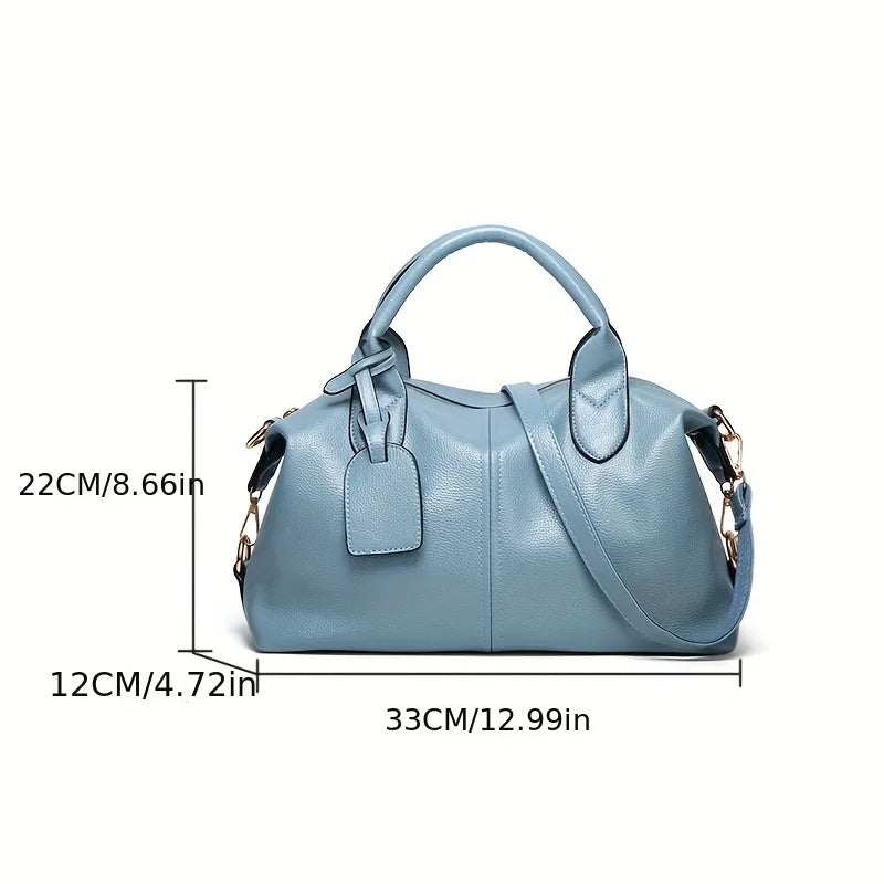Bolso de mano elegante y moderno , de piel encerada al aceite, práctico bolso cruzado Boston de piel sintética de color liso, correa de hombro desmontable, diseño de doble asa, ajustable