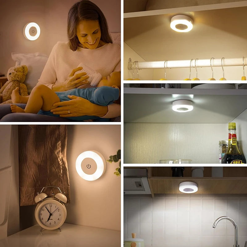 1-6 unidades de luces nocturnas LED de bajo consumo con sensor táctil, 3 colores, regulables, recargables por USB, magnéticas, para habitación, pasillo o dormitorio.
