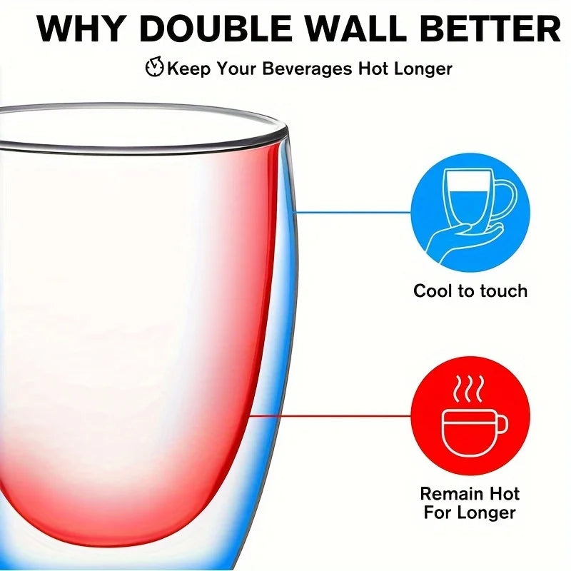 2/4/6 unidades Taza de café de vidrio de doble pared de 350 ml con asa Taza de capuchino de vidrio transparente Taza de café, té con leche, jugo y té