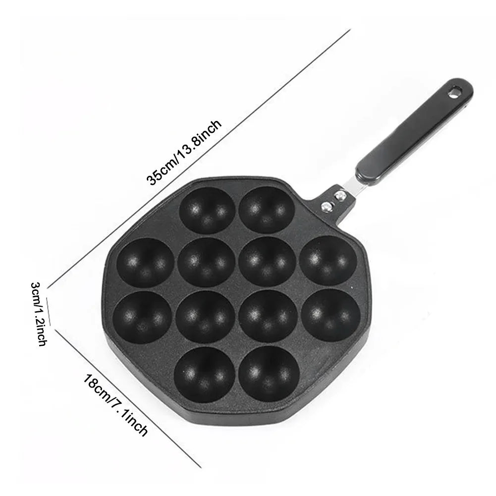Sartén para takoyaki con 12 moldes, sartén antiadherente de aleación de aluminio para hacer takoyaki, ideal para preparar bolas de pulpo y panqueques.