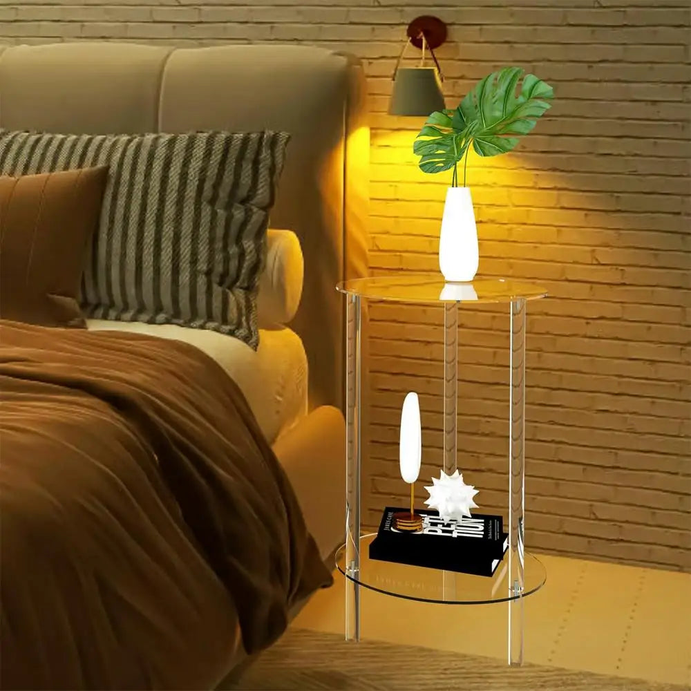 Acrylic Round End Table Small Round Side Table End Table Clear Small Round Table Acrylic Transparent Coffee Table for Bedroom
