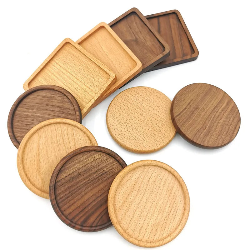 Posavasos de madera de nogal de 8,8 cm para vasos y tazas, salvamanteles redondos y cuadrados de madera, resistentes, para té y café.