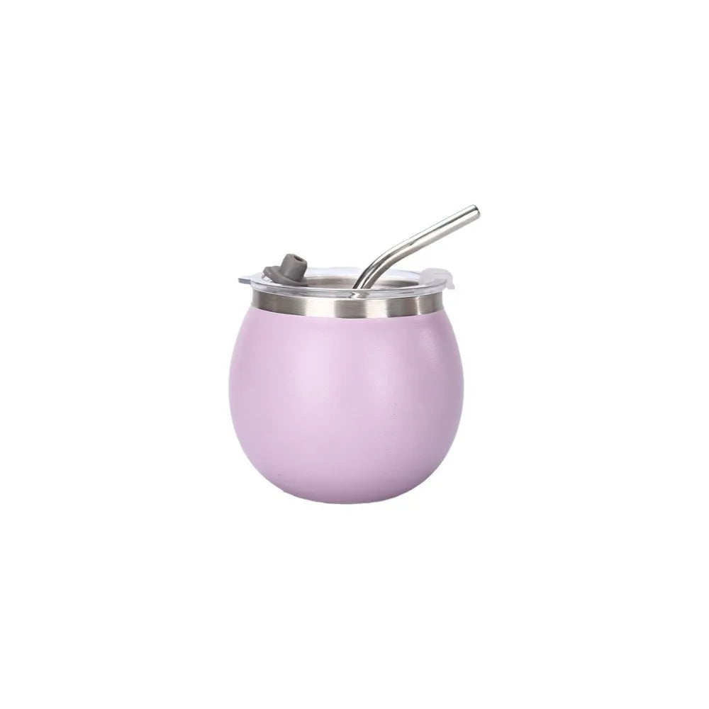 Mate argentino de doble pared de 148 ml (5 oz) de acero inoxidable con aislamiento térmico, pajita y tapa. Ideal para exteriores.