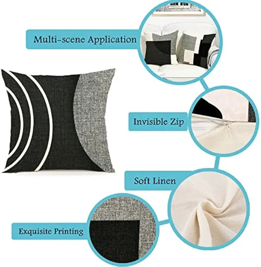 Funda de almohada negra con estampado geométrico para decoración del hogar, adecuada para sofá de oficina, sala de estar, jardín o coche.